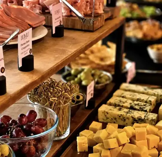 Buffet display with Domu menu cards